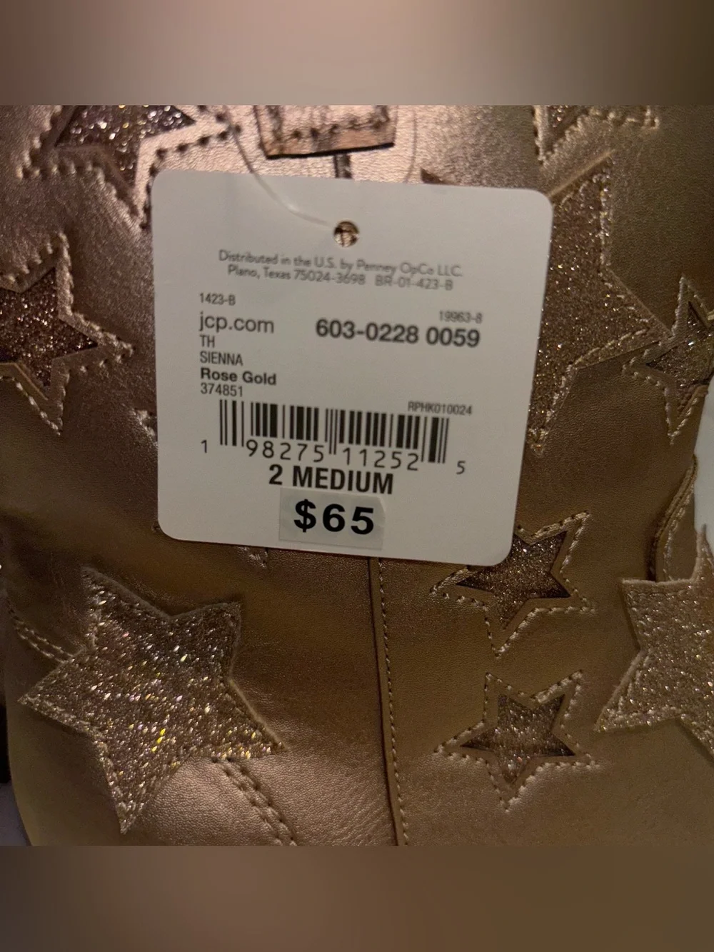 Thereabouts Girls Metallic Sienna Rose Gold Stars Western Cowgirl Ankle Boots 2